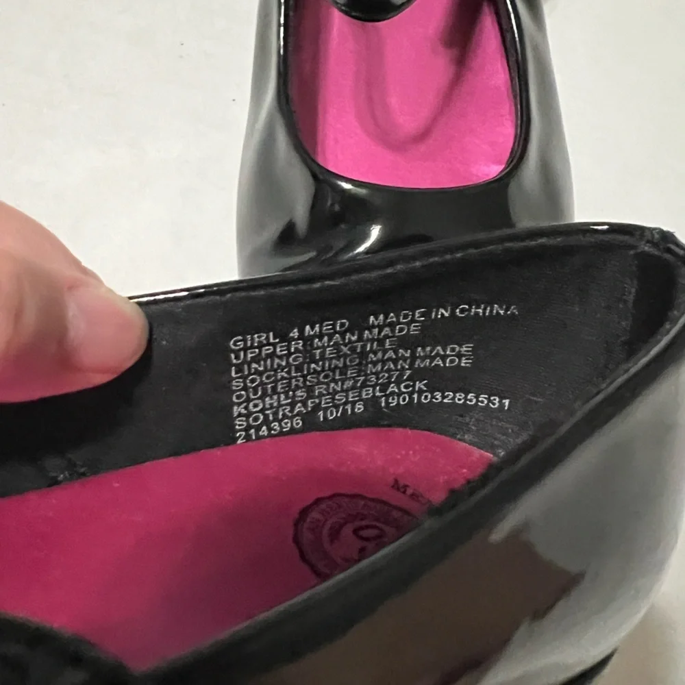 Black Patent Mary Jane Heels Pink memory foam Insole Girls Size 4